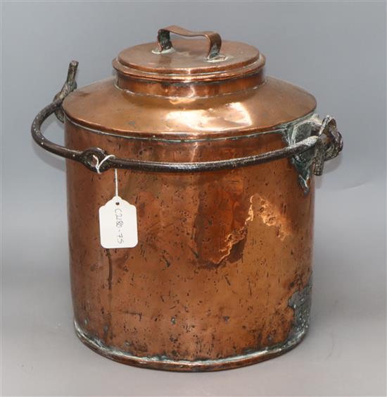 A Victorian iron handled copper milk pail